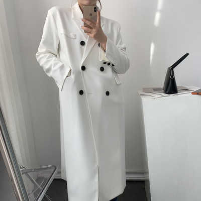 CJFHJE kevadine ühevärviline ülikond, keskmise pikkusega kaherealine naiste mood, vaba must vabaaja Korea jakk, mantel naistele