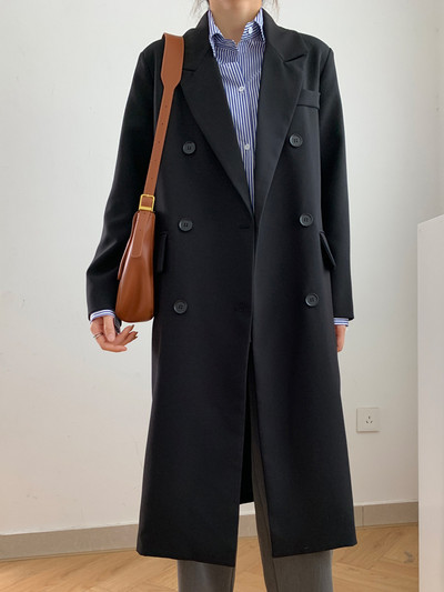 CJFHJE kevadine ühevärviline ülikond, keskmise pikkusega kaherealine naiste mood, vaba must vabaaja Korea jakk, mantel naistele