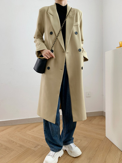 CJFHJE kevadine ühevärviline ülikond, keskmise pikkusega kaherealine naiste mood, vaba must vabaaja Korea jakk, mantel naistele