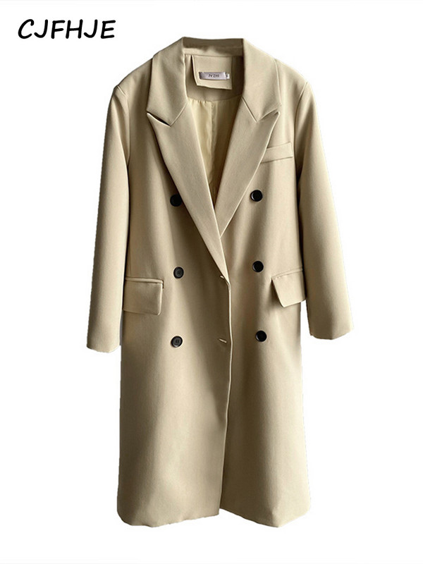 CJFHJE kevadine ühevärviline ülikond, keskmise pikkusega kaherealine naiste mood, vaba must vabaaja Korea jakk, mantel naistele