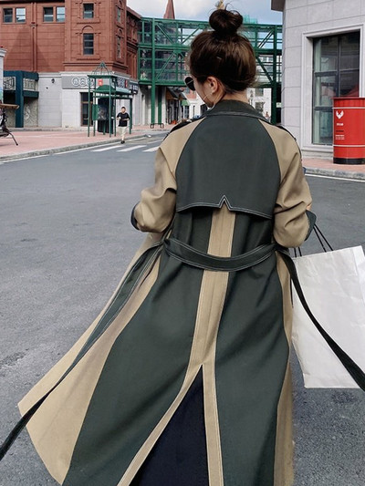 [EWQ] Vintage Patchwork With Belt Windbreaker mantel naistele pikkade varrukatega avara kahe nupuga Trench 2023 Sügis-talv Uus 16U4289