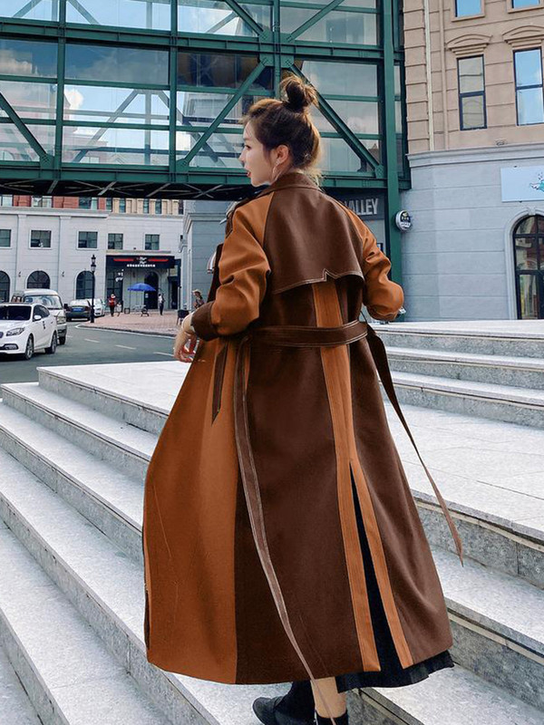 [EWQ] Vintage Patchwork With Belt Windbreaker mantel naistele pikkade varrukatega avara kahe nupuga Trench 2023 Sügis-talv Uus 16U4289