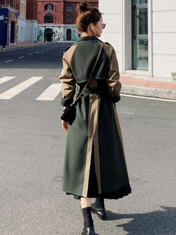 [EWQ] Vintage Patchwork With Belt Windbreaker mantel naistele pikkade varrukatega avara kahe nupuga Trench 2023 Sügis-talv Uus 16U4289