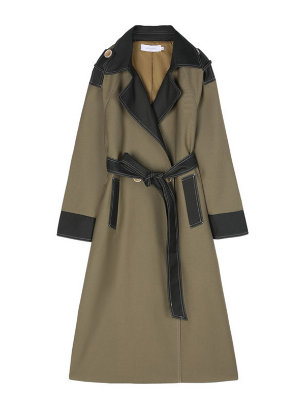 [EWQ] Vintage Patchwork With Belt Windbreaker mantel naistele pikkade varrukatega avara kahe nupuga Trench 2023 Sügis-talv Uus 16U4289