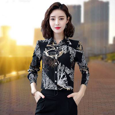 2021. Cvjetna košulja Ženska retro nova slomljena majica Strani stil dugih rukava od šifona Sredovječna majka proljeće