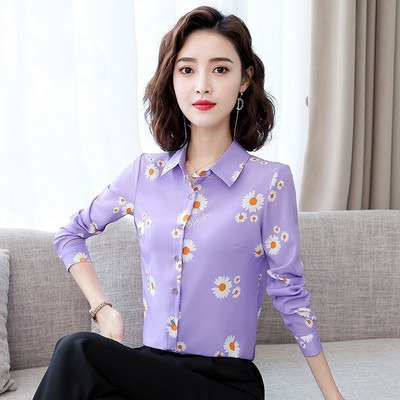 2021. Cvjetna košulja Ženska retro nova slomljena majica Strani stil dugih rukava od šifona Sredovječna majka proljeće