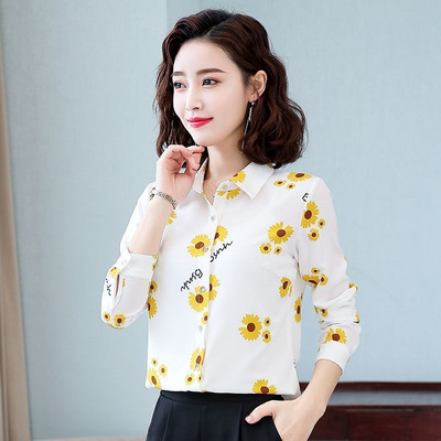 2021. Cvjetna košulja Ženska retro nova slomljena majica Strani stil dugih rukava od šifona Sredovječna majka proljeće