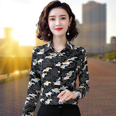 2021. Cvjetna košulja Ženska retro nova slomljena majica Strani stil dugih rukava od šifona Sredovječna majka proljeće