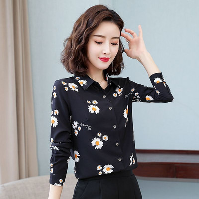 2021. Cvjetna košulja Ženska retro nova slomljena majica Strani stil dugih rukava od šifona Sredovječna majka proljeće