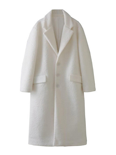 2023 White Long Chic Top New Loose Fashion Γυναικείο παλτό με μακρυμάνικο παλτό με κουμπιά, πέτο, ζεστό παχύρρευστο, απαλό αφράτο παλτό