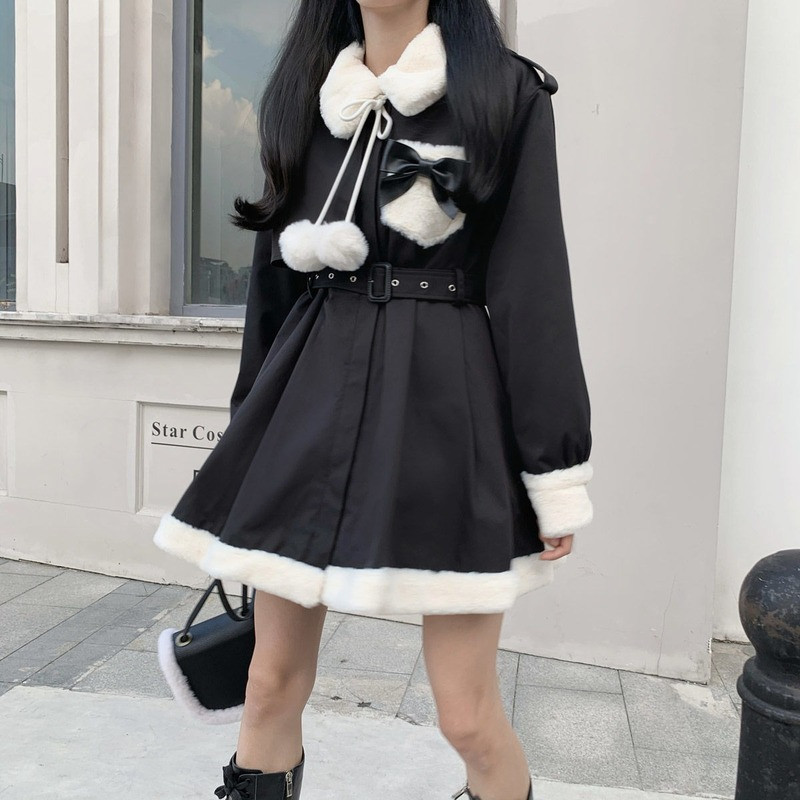 Trench Naiste tuulejope 2021 talvine BF versioon, kõrge vöökohaga paksendatud mantel Mantel Harajuku Kawaii Preppy lahtised riided trendikas