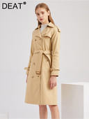 DEAT Fashion Γυναικεία καμπαρντίνα Ζώνη μέσης πέτο Διπλό Στήθος Λεπτό Σπλιτ Μονόχρωμο Βαμβακερό Αντιανεμικό Φθινόπωρο 2023 Νέο 7AB462