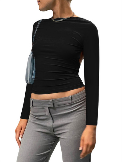 Majice dugih rukava bez leđa Ženska odjeća na više načina 2022. Tanka, osnovna, proljetno-jesenska, izrezana, seksi majica kratkih rukava.