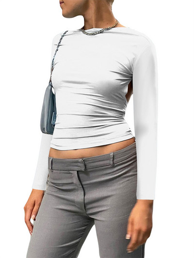 Majice dugih rukava bez leđa Ženska odjeća na više načina 2022. Tanka, osnovna, proljetno-jesenska, izrezana, seksi majica kratkih rukava.