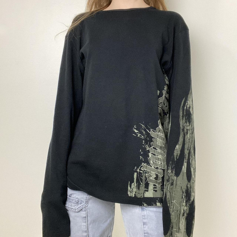 Y2k Fairy Grunge Grafičke majice dugih rukava Ženske jesenske majice E-djevojke Estetski gotički ispis slova Vrećaste majice Emo odjeća