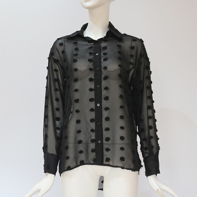 Γυναικείες γυναικείες άνοιξη καλοκαίρι λουλουδάτα μακρυμάνικα πουκάμισα μπλούζες casual με κουμπιά Φαρδιά μπλούζα μαύρο λευκό