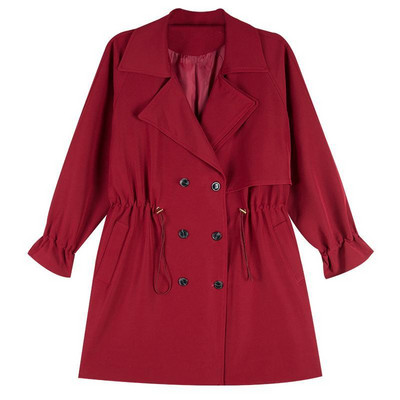 Καμπαρντίνα Γυναικεία μονόχρωμη σχεδίαση Ρετρό 3XL Ρυθμιζόμενη μέση Ελεύθερη Κομψή κορεάτικη μόδα Μακριά φθινοπωρινά ρούχα All-match Chic Lady