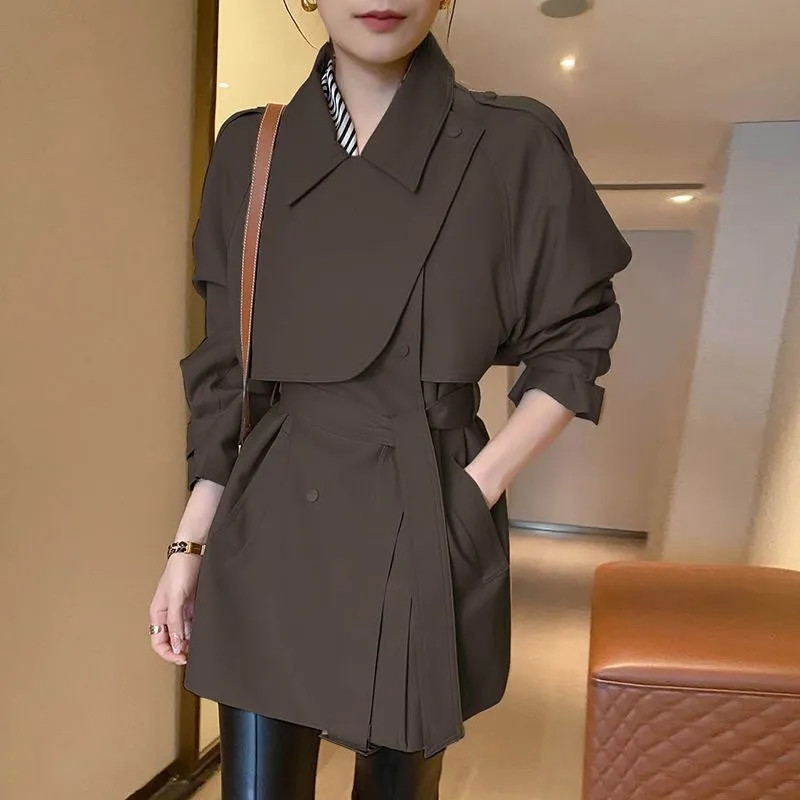 Mantel, vabaaja mantel, naiste mantel 2023. aasta kevadsügis, uus korea avara vööga moodne pikkade varrukatega trentšmantel