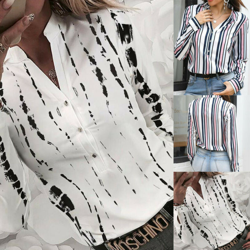 Dámske voľné topy s dlhým rukávom a výstrihom do V, košeľa, OL, miešaná ležérna blúzka s gombíkmi, jarné oblečenie, plus veľkosť S-XXL