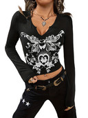 Ženske gotičke kratke majice s uzorkom leptirovih krila, dugih rukava, s urezima i V-izrezom, majice s pupkom Grunge, ulična odjeća