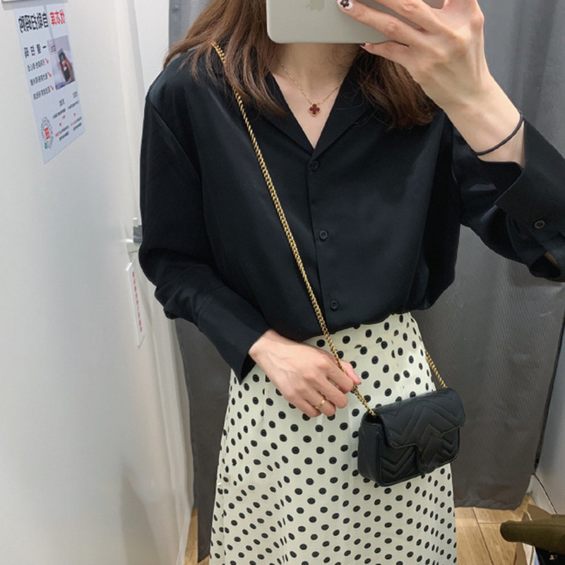 Jednobojne ženske majice i bluze od šifona Uredska ženska košulja dugih rukava Jesenske tunike s dugim rukavima Ležerne uske košulje