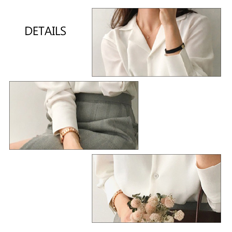 Jednobojne ženske majice i bluze od šifona Uredska ženska košulja dugih rukava Jesenske tunike s dugim rukavima Ležerne uske košulje