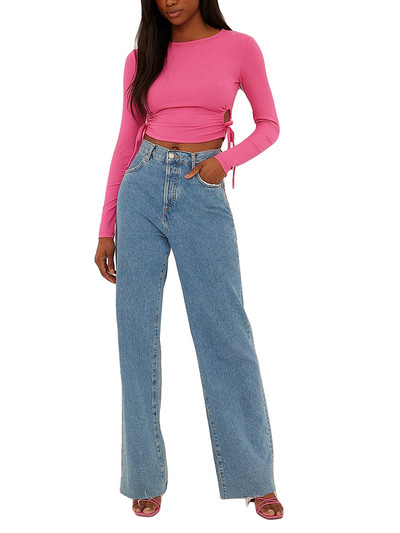 Ženske proljeće jesen ležerne kratke majice izbrušene jednobojne majice dugih rukava sa uzicom majice kratkih rukava ženska odjeća