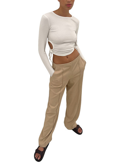 Ženske proljeće jesen ležerne kratke majice izbrušene jednobojne majice dugih rukava sa uzicom majice kratkih rukava ženska odjeća