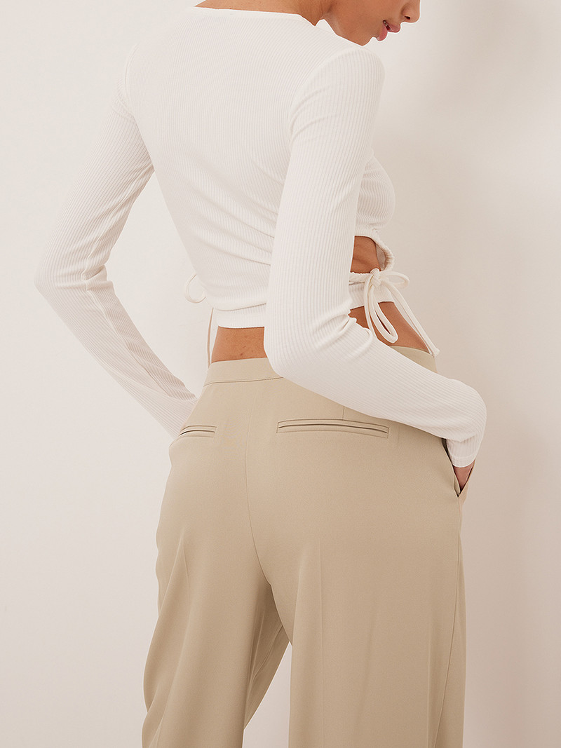 Ženske proljeće jesen ležerne kratke majice izbrušene jednobojne majice dugih rukava sa uzicom majice kratkih rukava ženska odjeća