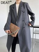 DEAT Fashion Γυναικείο γιακά με οδοντωτή εγκοπή Μονόχρωμες τσέπες με μονόχρωμο γιακά Χειμώνας 2023 Νέο 17A5481