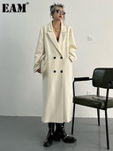 [EAM] Moteriškos baltos, didelio dydžio, ilgas laisvalaikio tranšėjos naujas atvartas, ilgomis rankovėmis, laisvai prigludęs vėjo striukė, madinga 2023 m. pavasario ruduo 1DF0076