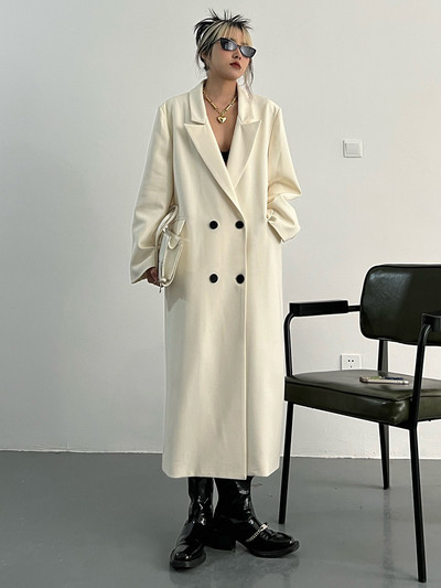 [EAM] Moteriškos baltos, didelio dydžio, ilgas laisvalaikio tranšėjos naujas atvartas, ilgomis rankovėmis, laisvai prigludęs vėjo striukė, madinga 2023 m. pavasario ruduo 1DF0076