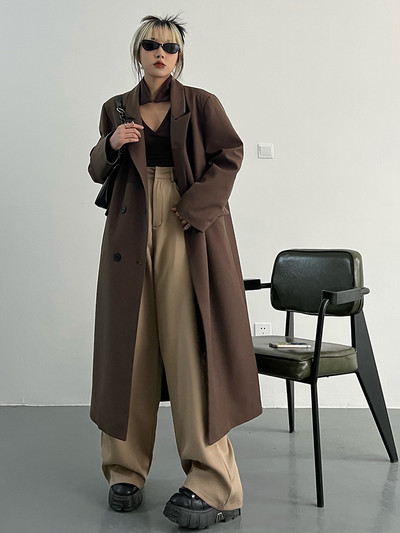 [EAM] Moteriškos baltos, didelio dydžio, ilgas laisvalaikio tranšėjos naujas atvartas, ilgomis rankovėmis, laisvai prigludęs vėjo striukė, madinga 2023 m. pavasario ruduo 1DF0076