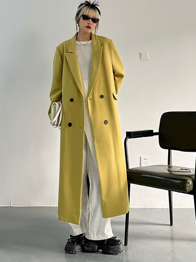 [EAM] Moteriškos baltos, didelio dydžio, ilgas laisvalaikio tranšėjos naujas atvartas, ilgomis rankovėmis, laisvai prigludęs vėjo striukė, madinga 2023 m. pavasario ruduo 1DF0076