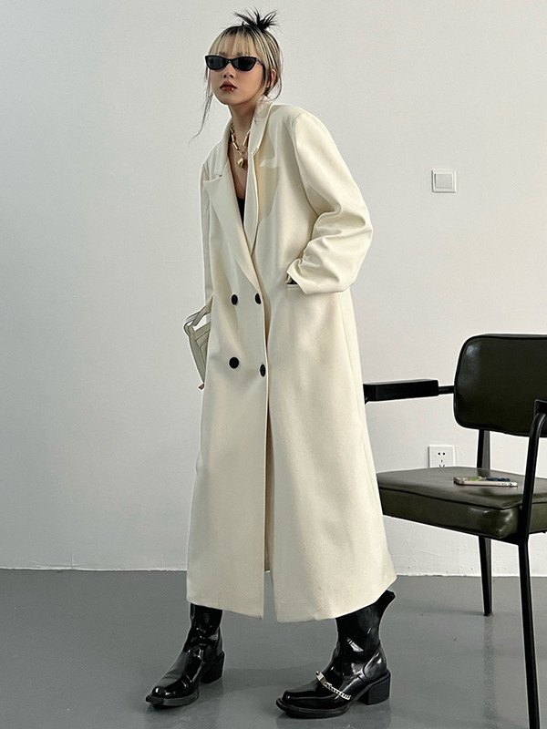 [EAM] Moteriškos baltos, didelio dydžio, ilgas laisvalaikio tranšėjos naujas atvartas, ilgomis rankovėmis, laisvai prigludęs vėjo striukė, madinga 2023 m. pavasario ruduo 1DF0076