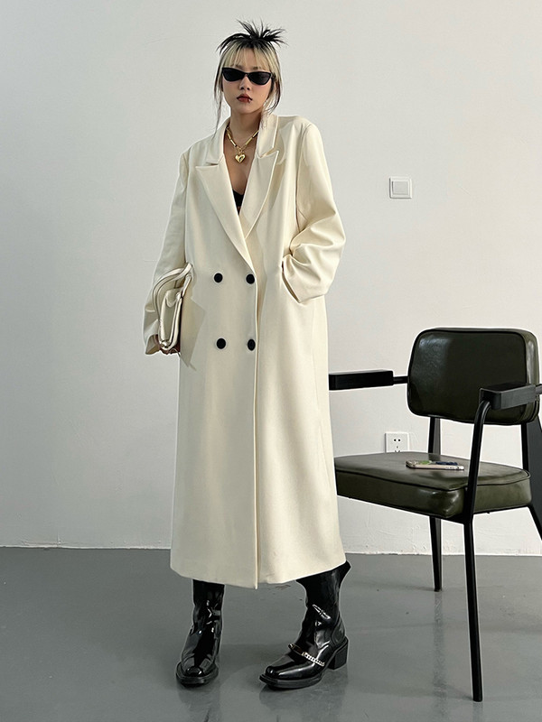 [EAM] Moteriškos baltos, didelio dydžio, ilgas laisvalaikio tranšėjos naujas atvartas, ilgomis rankovėmis, laisvai prigludęs vėjo striukė, madinga 2023 m. pavasario ruduo 1DF0076