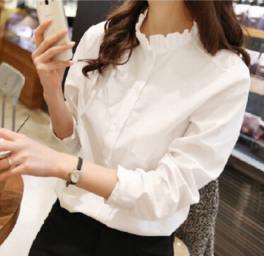Νέο λευκό γυναικείο πουκάμισο με βολάν γιακά μακρυμάνικο πουκάμισο σώμα Λεπτά πουκάμισα μπλούζες SML XL