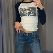 Vintage kratke majice s printom Fairy Grunge T-shirt Y2K Streetwear Odjeća Patchwork Majice dugih rukava Ženske jesenske ležerne majice