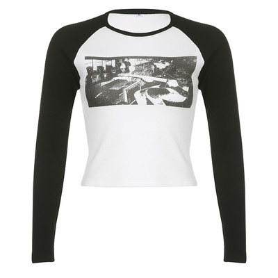 Vintage kratke majice s printom Fairy Grunge T-shirt Y2K Streetwear Odjeća Patchwork Majice dugih rukava Ženske jesenske ležerne majice