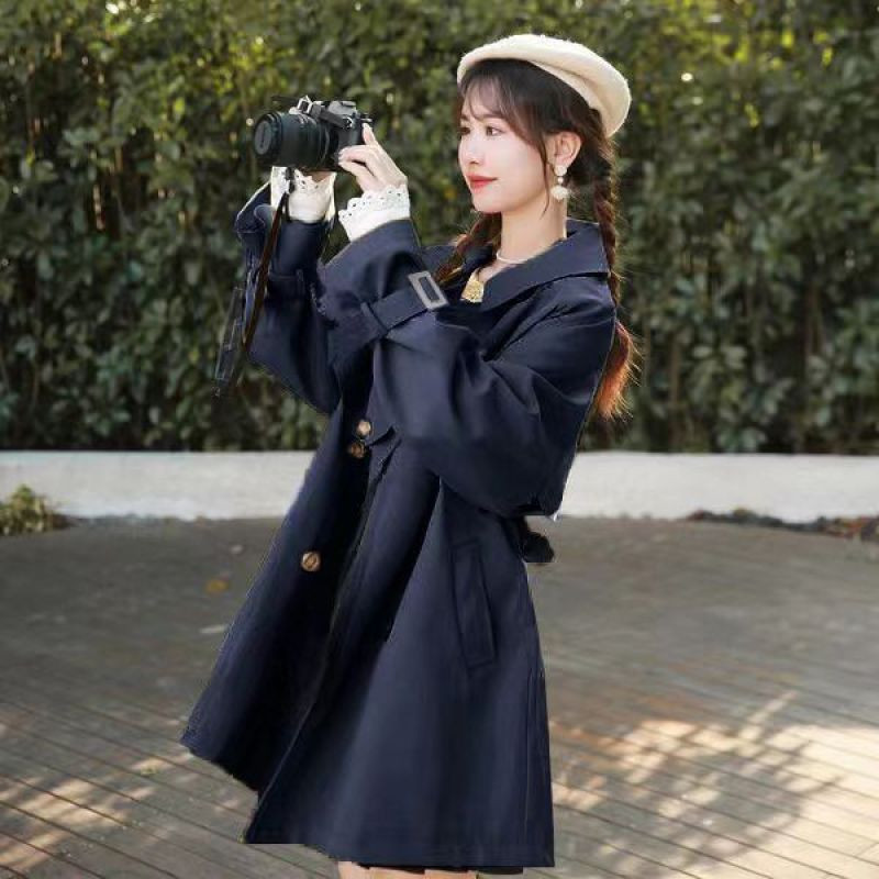 Καμπαρντίνα μεσαίου μήκους με επένδυση για γυναικεία άνοιξη φθινόπωρο 2023 New Fashion Sen Girl's Thin Casual Lace Up Jackets Temperament