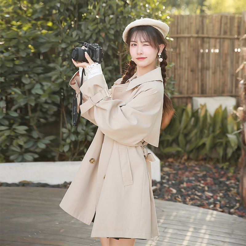 Καμπαρντίνα μεσαίου μήκους με επένδυση για γυναικεία άνοιξη φθινόπωρο 2023 New Fashion Sen Girl's Thin Casual Lace Up Jackets Temperament