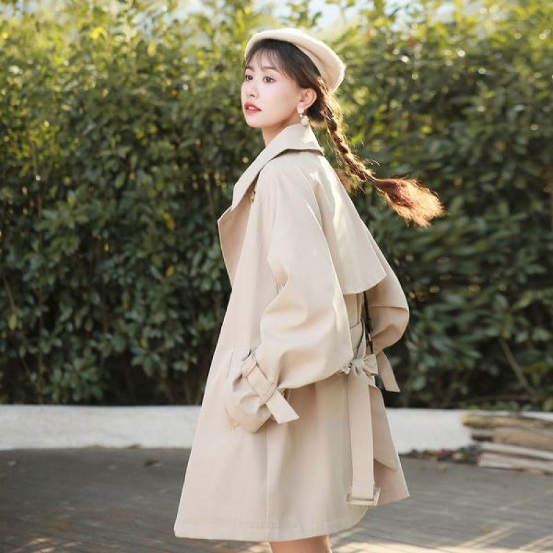 Καμπαρντίνα μεσαίου μήκους με επένδυση για γυναικεία άνοιξη φθινόπωρο 2023 New Fashion Sen Girl's Thin Casual Lace Up Jackets Temperament