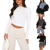 Γυναικεία μακρυμάνικα μπλουζάκια Άνοιξη Φθινόπωρο με στιβαρή λεπτή εφαρμογή πουλόβερ Μπλουζάκια Γυναικεία Basic casual μπλουζάκια Streetwear