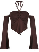 Ženske kratke majice s halterima Jednobojna košulja dugih rukava s naborima bez leđa za Club Streetwear Estetsku grunge odjeću