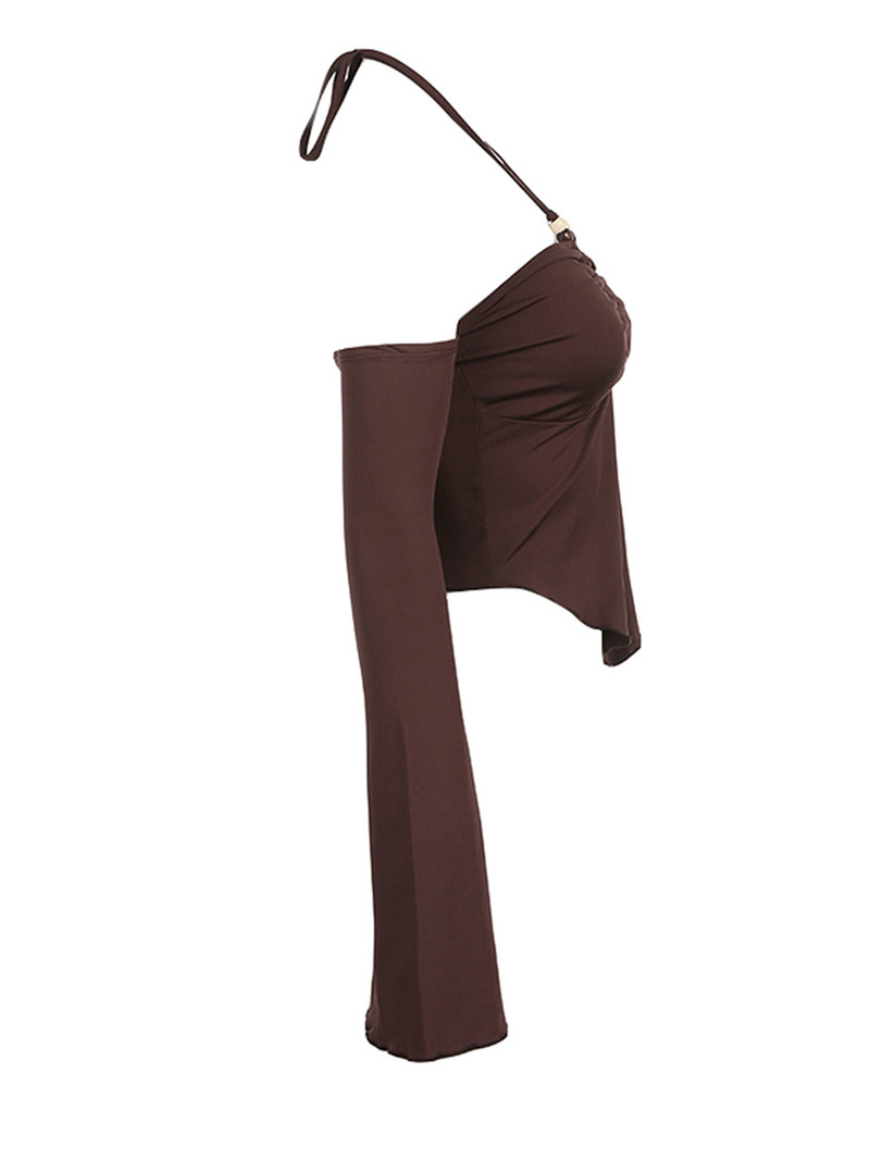 Ženske kratke majice s halterima Jednobojna košulja dugih rukava s naborima bez leđa za Club Streetwear Estetsku grunge odjeću