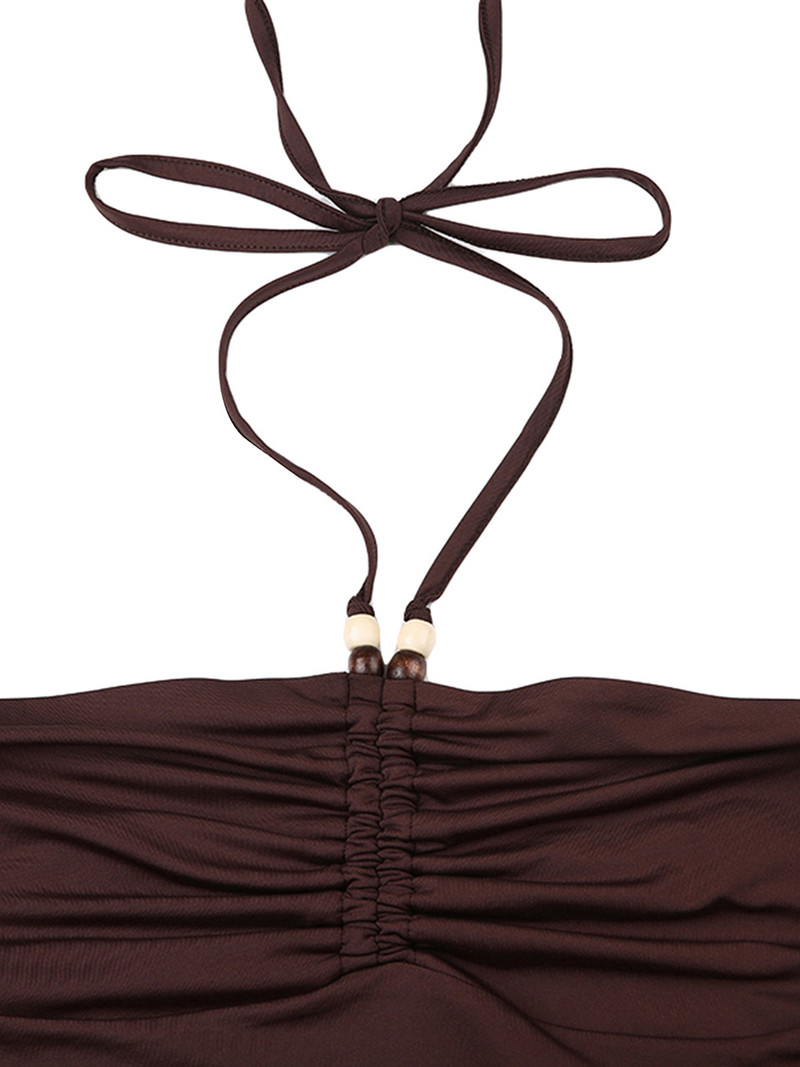 Ženske kratke majice s halterima Jednobojna košulja dugih rukava s naborima bez leđa za Club Streetwear Estetsku grunge odjeću