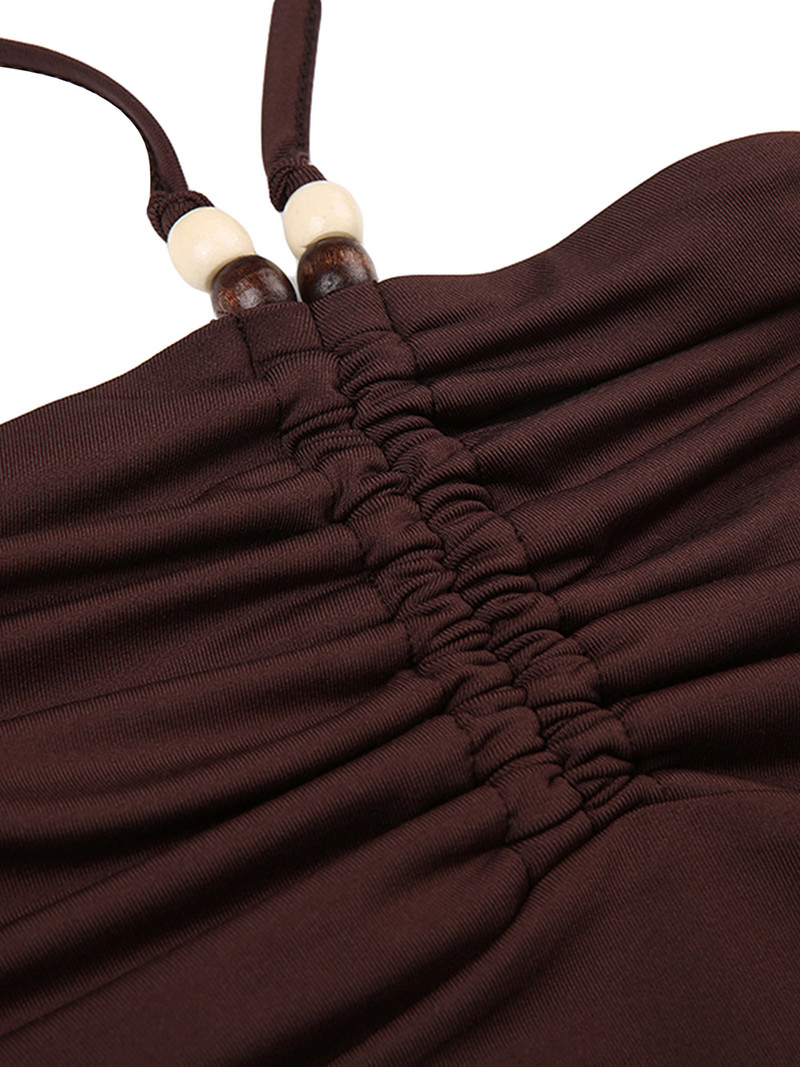 Ženske kratke majice s halterima Jednobojna košulja dugih rukava s naborima bez leđa za Club Streetwear Estetsku grunge odjeću