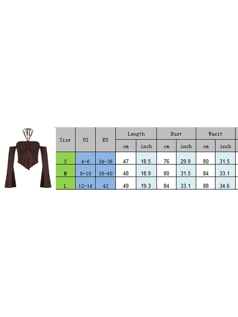 Ženske kratke majice s halterima Jednobojna košulja dugih rukava s naborima bez leđa za Club Streetwear Estetsku grunge odjeću