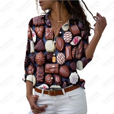 Μακρυμάνικο γυναικείο πουκάμισο 2023 με διπλωμένο γιακά σε μέγεθος, casual top κομψό 5XL, τρισδιάστατη στάμπα με λεοπάρ καρτούν