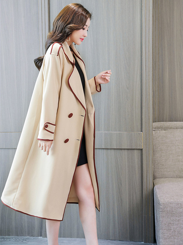 2023. aasta uus tippklassi naiste pikk mantel Sügistalvine Mood Reväär Õhuke pikkade varrukatega mantel Kaherealine pitsiga ülerõivaste Trench